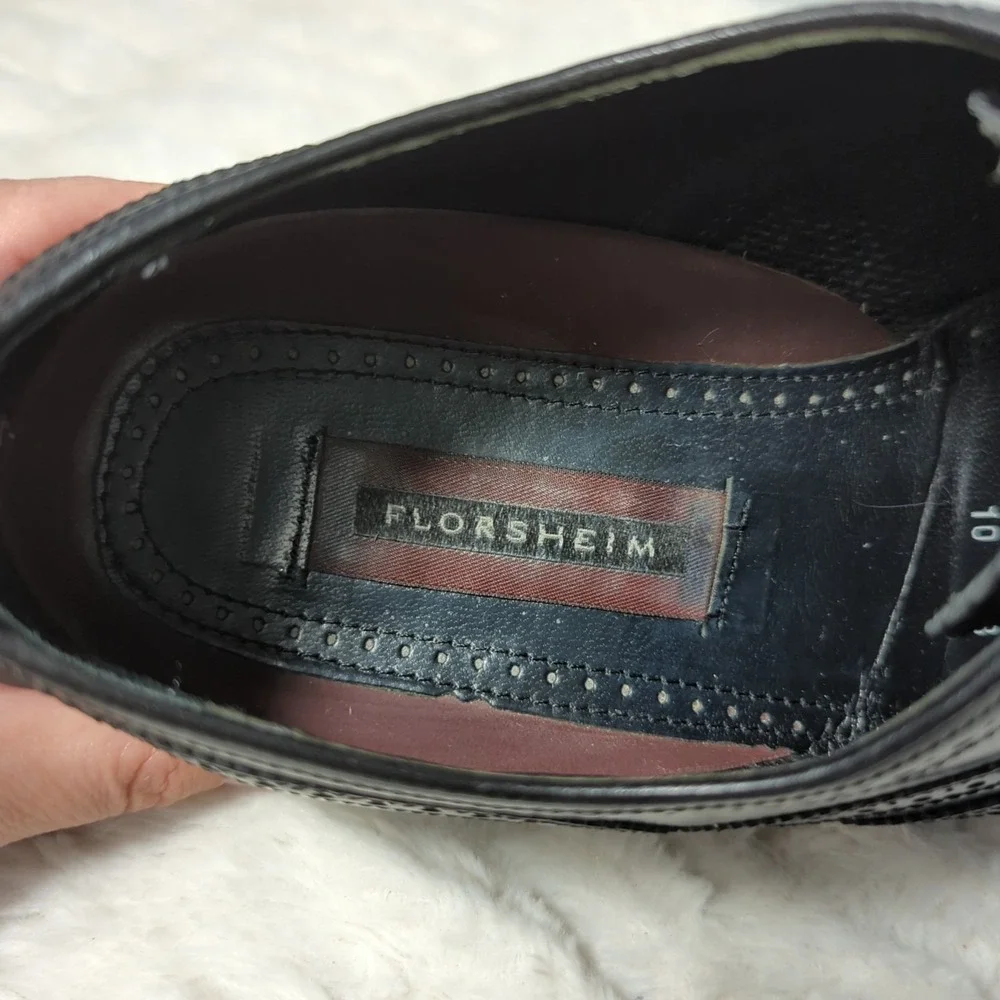 Florsheim Lexington 1706601 Mens Leather 10 3E‎ Black Wingtip Oxford Dress Shoes